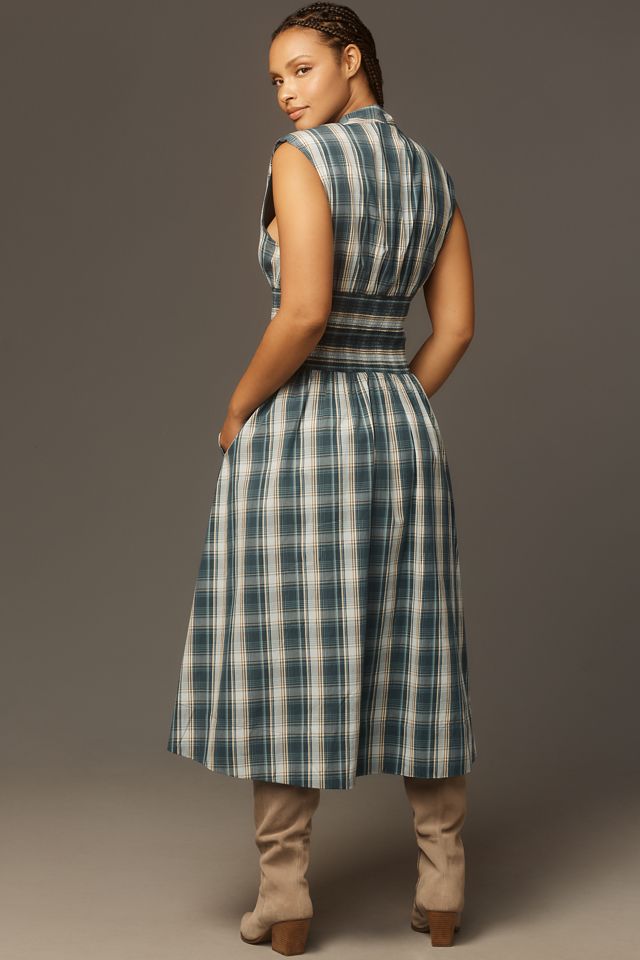 The Tommie Cap-Sleeve Smocked Front-Zip Shirt Dress | Anthropologie