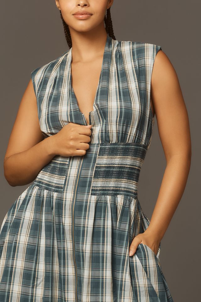 The Tommie Cap-Sleeve Smocked Front-Zip Shirt Dress | Anthropologie