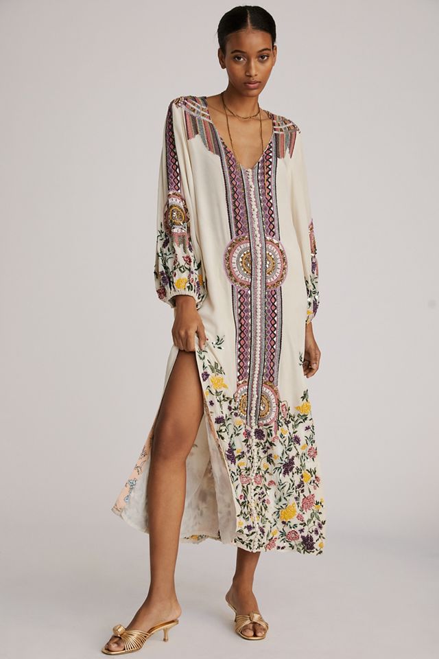 La Fuori Beaded Silk Maxi Dress | Anthropologie