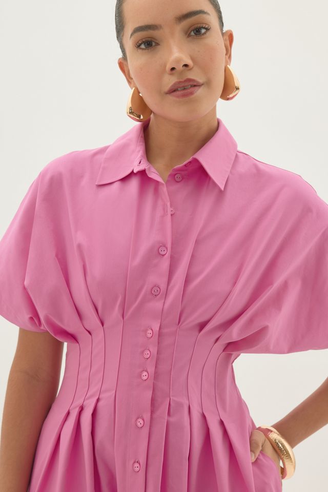 Exquise Pleated Short-Sleeve Midi Shirt Dress | Anthropologie UK