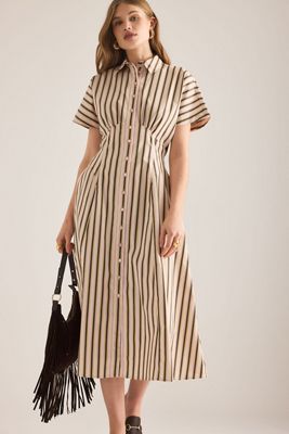 Exquise Vestito Camicia Midi Manica Corta Raina