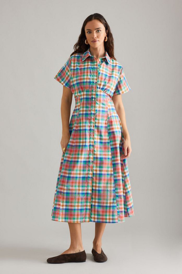 Exquise Raina Short-Sleeve Midi Shirt Dress