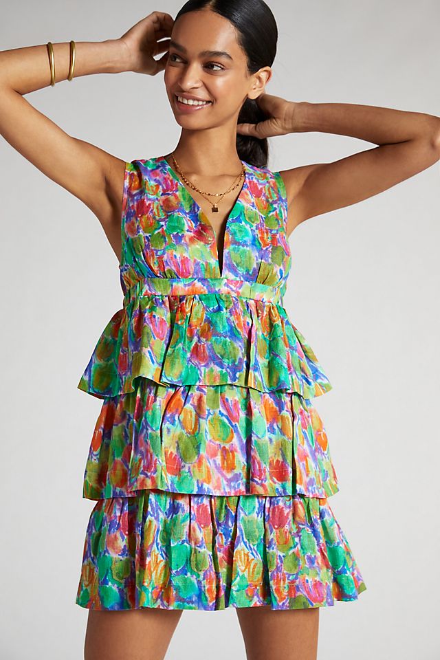 Hope For Flowers Tiered Linen Mini Dress | Anthropologie