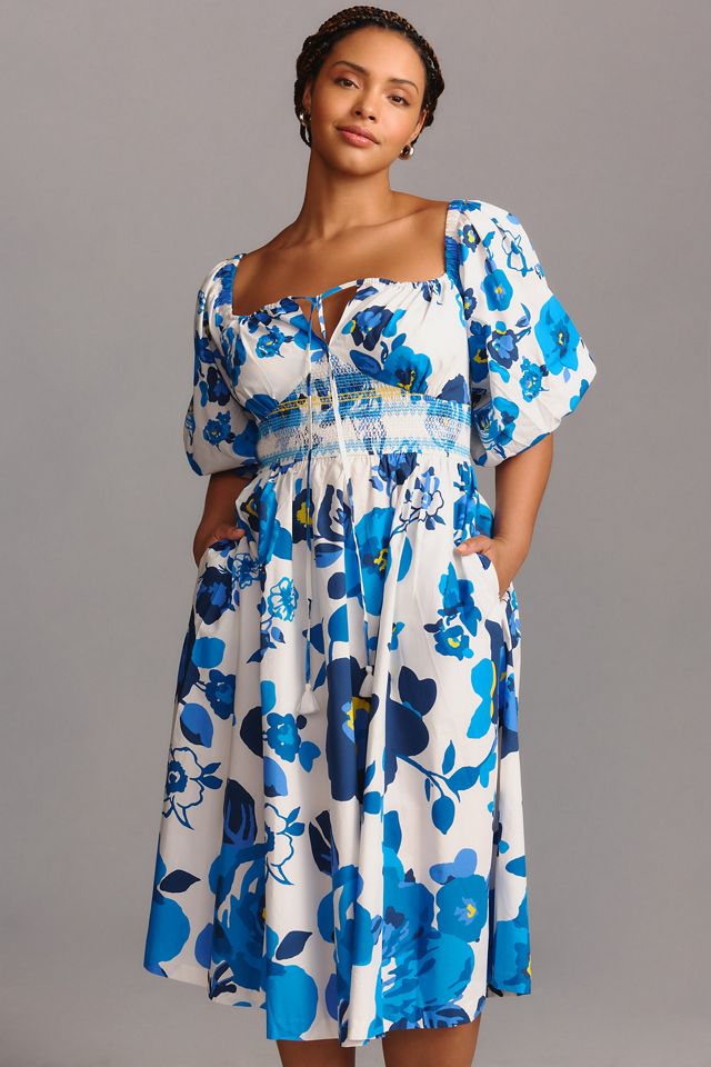 Plenty by Tracy Reese Off-The-Shoulder Puff-Sleeve Smocked Dress