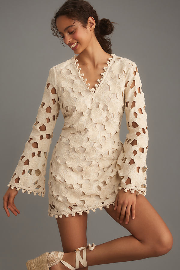 Hope For Flowers By Tracy Reese Long-sleeve Linen Mini Dress In White