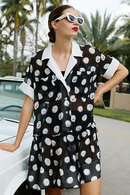 Shop Plenty By Tracy Reese Short-sleeve Mini Polka Dot Dress In Multicolor