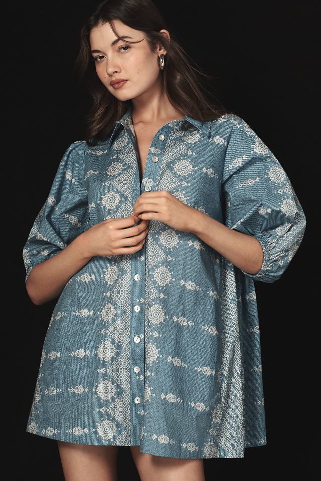 Tucked Sleeve Mini Shirt Dress by Hope for Flowers by Tracy Reese in Blue Size Xs at Anthropologie