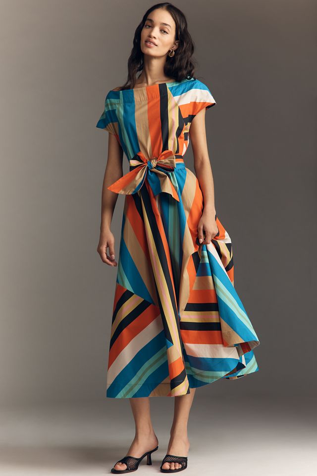 Hope for Flowers by Tracy Reese Poplin Bow-Waist A-Line Midi Dress |  Anthropologie