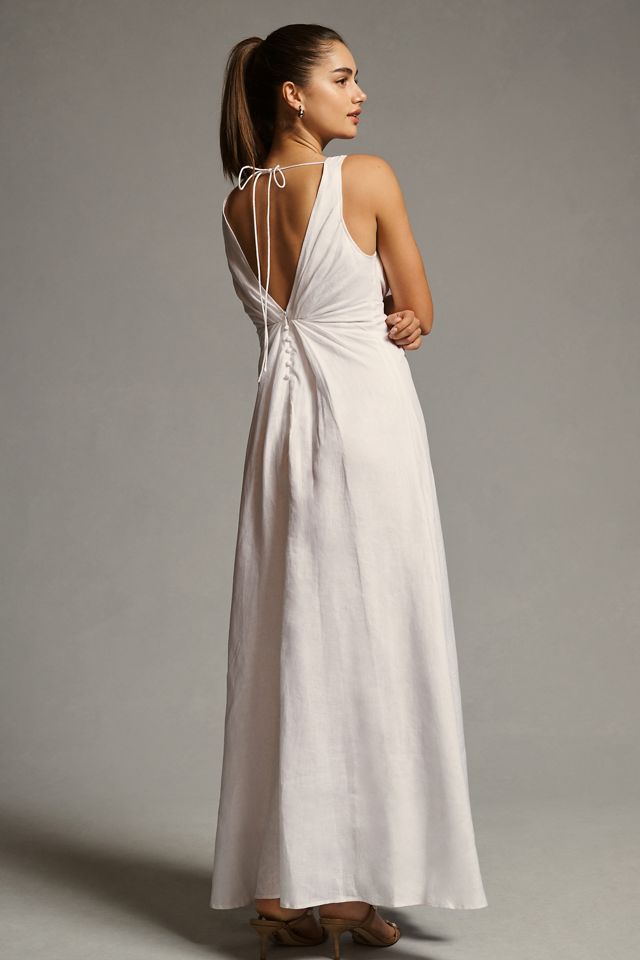 Joslin Sabrina Pleated Linen Maxi Dress #4