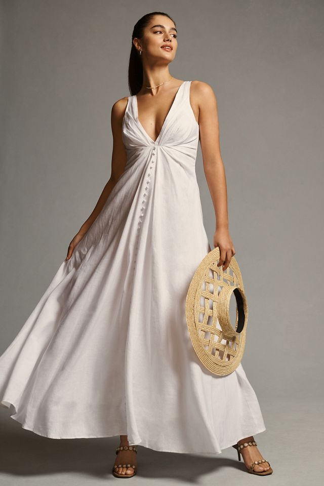 Joslin Sabrina Pleated Linen Maxi Dress #1
