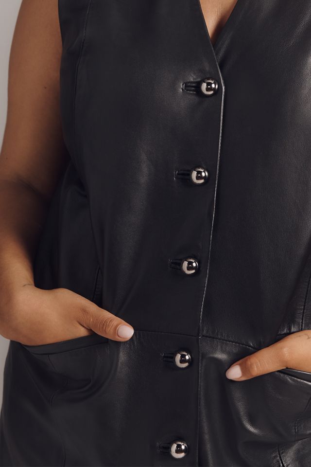 By Anthropologie Leather Buttondown Mini Dress #6