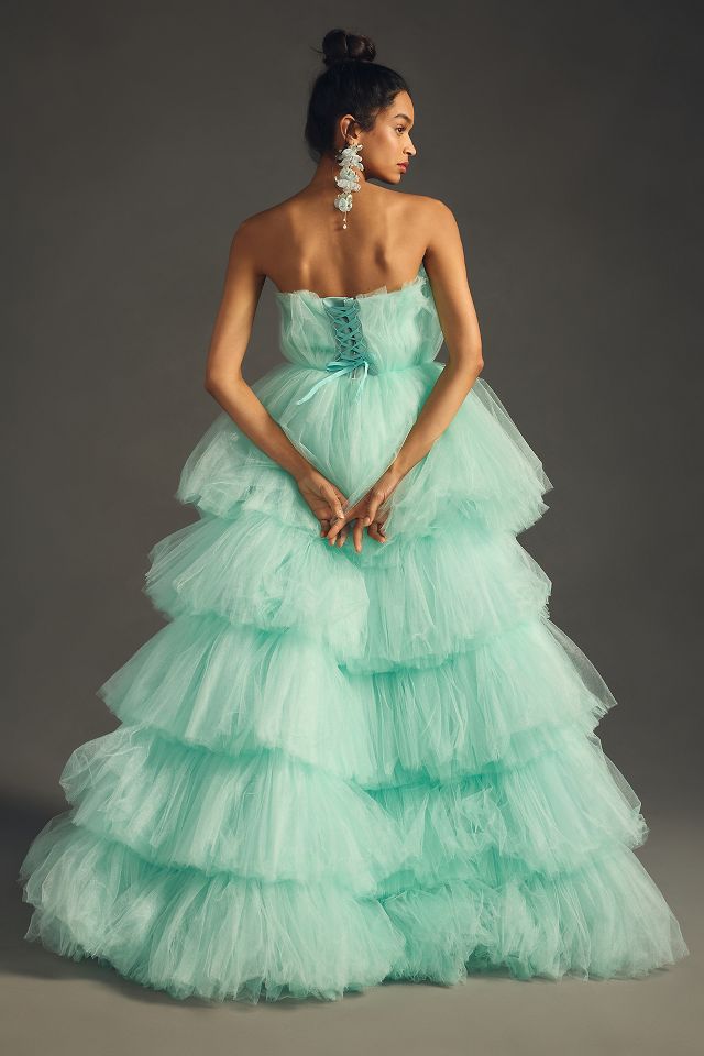 Morphine Fashion Strapless Tiered Tulle Asymmetric Gown  #3