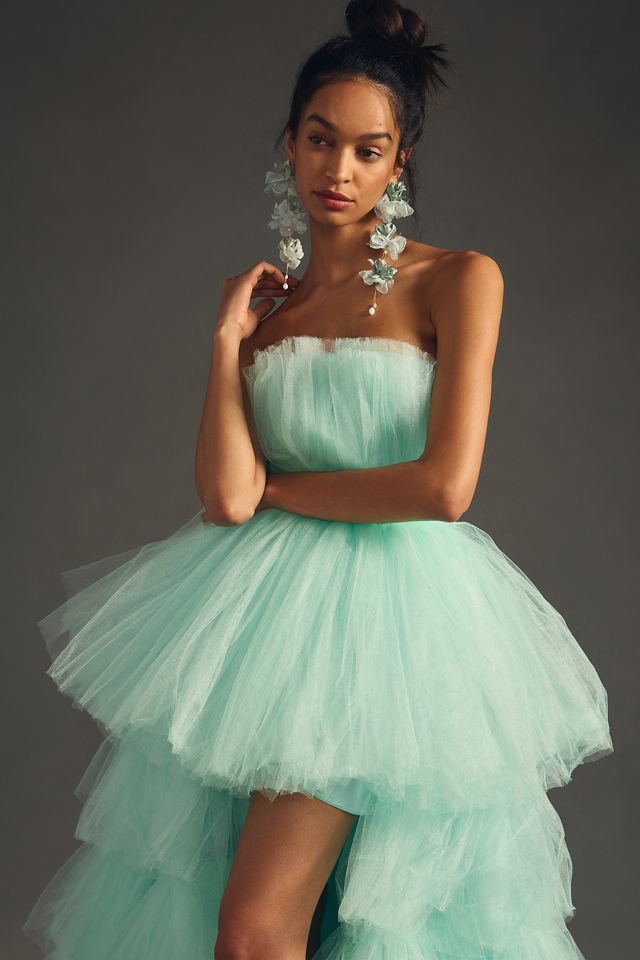 Morphine Fashion Strapless Tiered Tulle Asymmetric Gown  #4