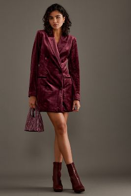 Shop Good American Velvet Exec Mini Blazer Dress In Purple