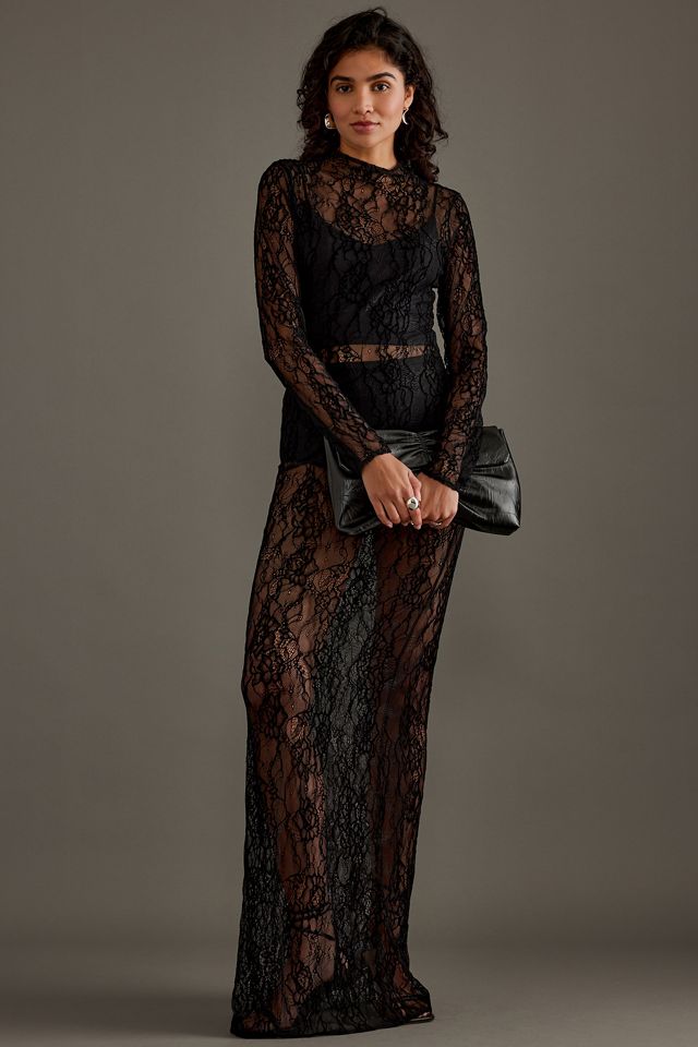 Good American Lace Long-Sleeve Maxi Dress