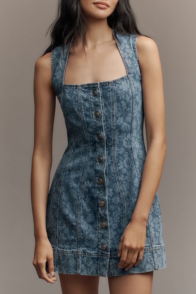 Good American Sleeveless Button-Front Power Stretch Denim Mini Dress #1