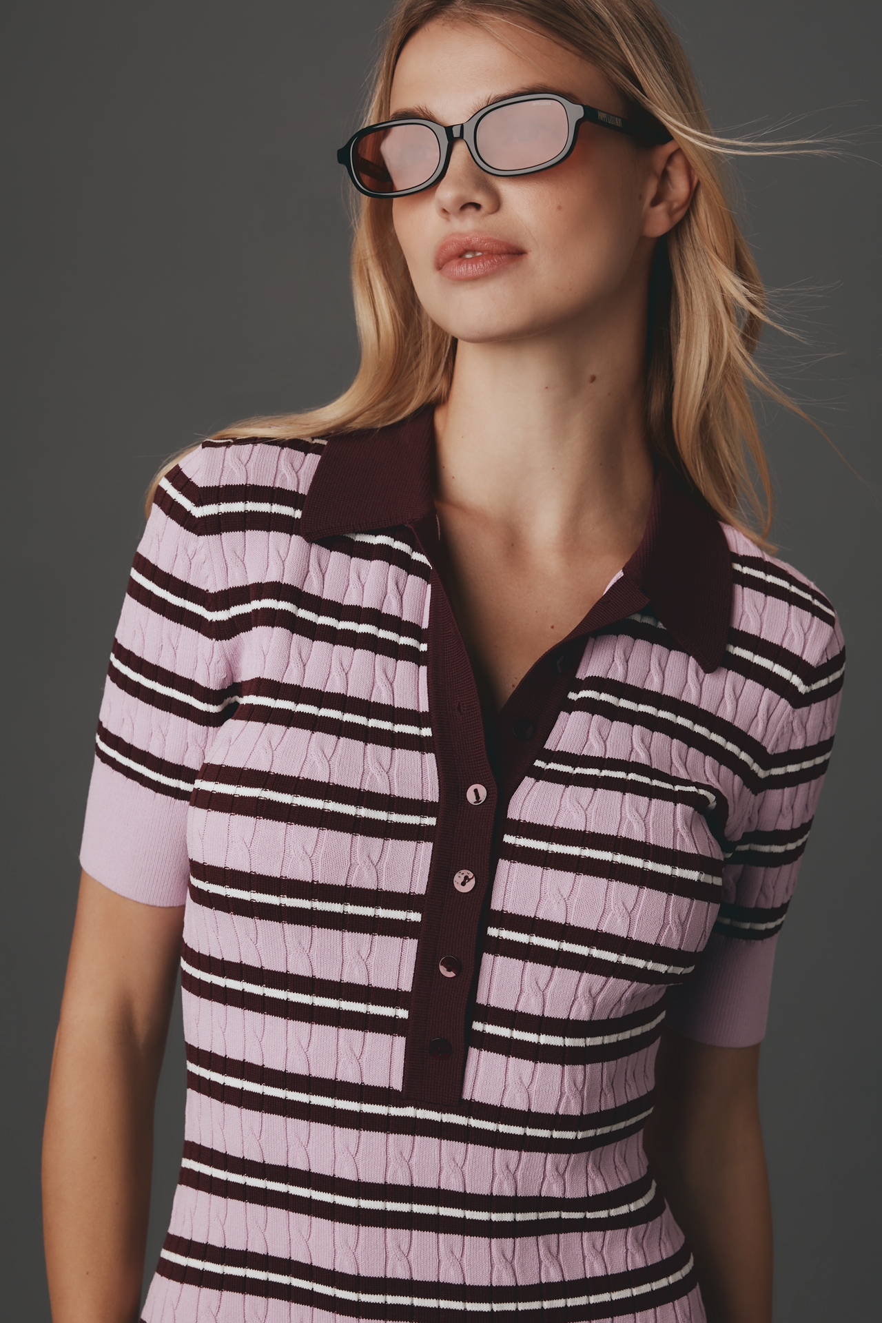 Good American Short-Sleeve Polo Sweater Mini Dress