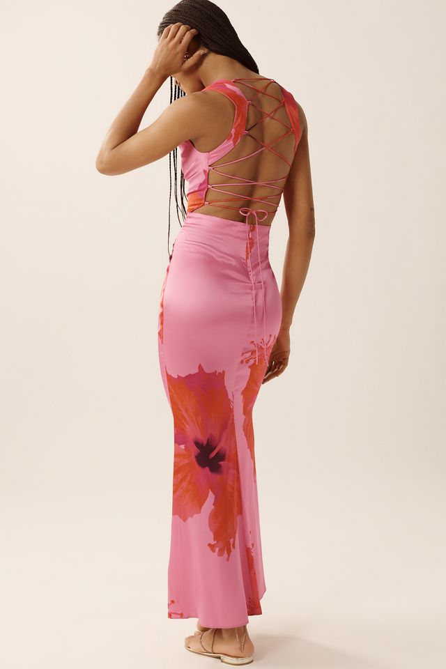 Good American Satin Cowl-Neck Lace-Up Maxi Dress #2