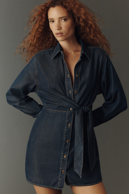 Long-Sleeve Denim Wrap Dress