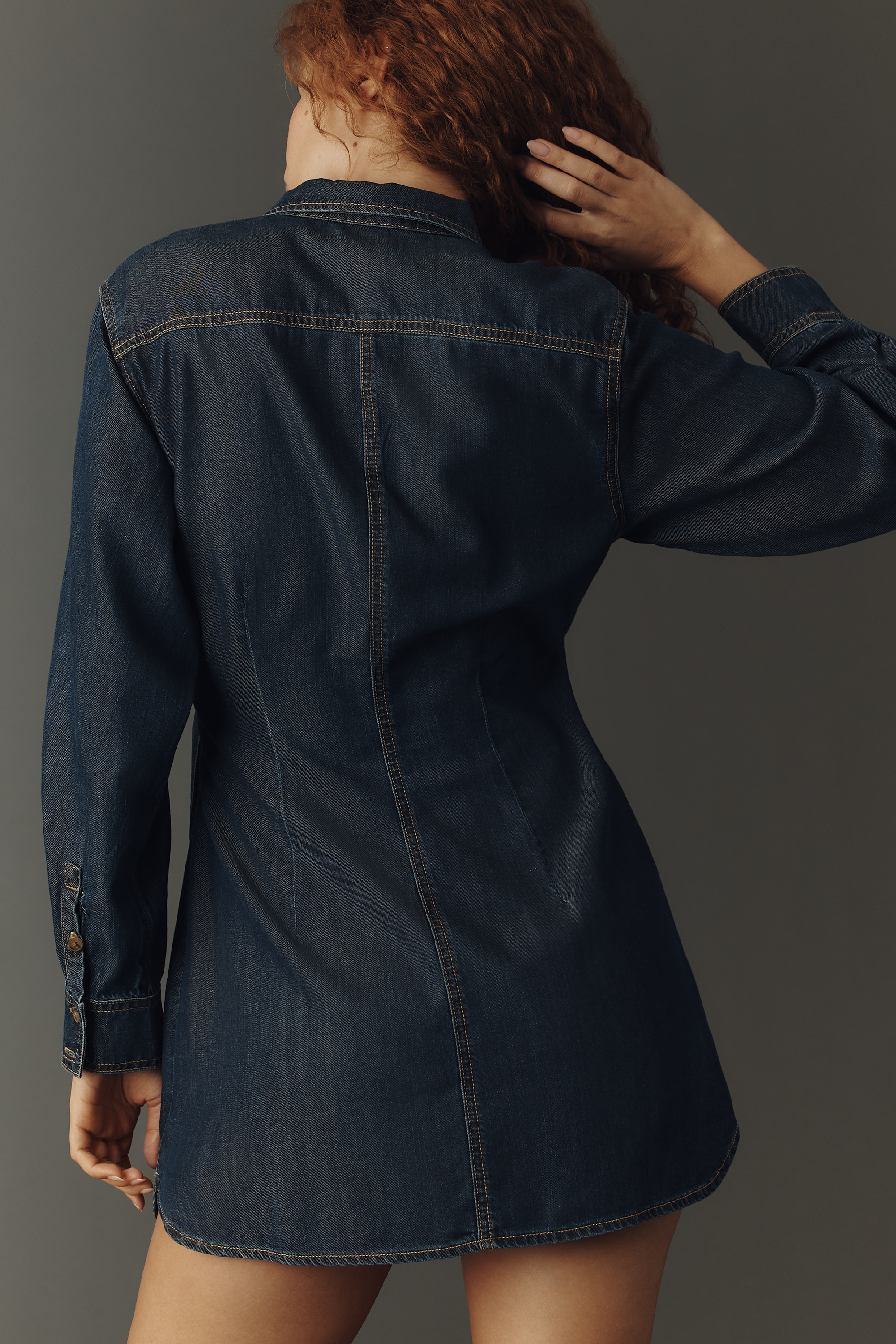 Long-Sleeve Denim Wrap Dress — Image 4