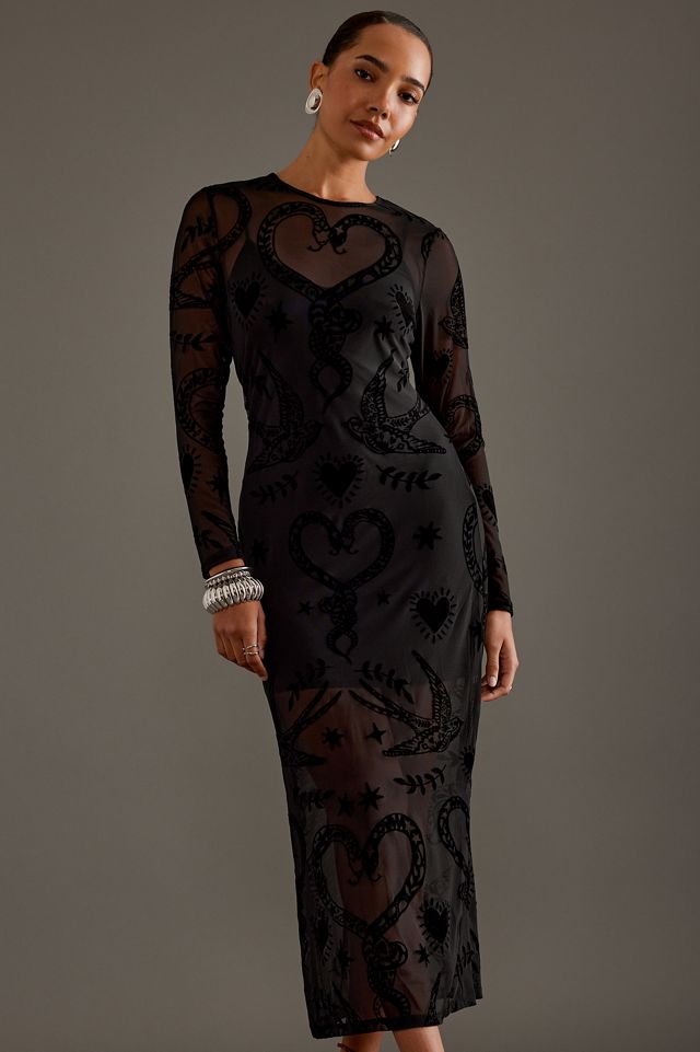 Never Fully Dressed Black Swallow Romance Soho Midi Dress
