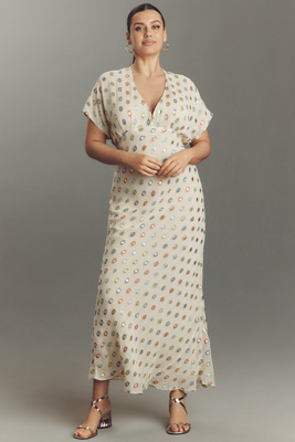 Never Fully Dressed Elodie Foil Maxi Dress In Sand