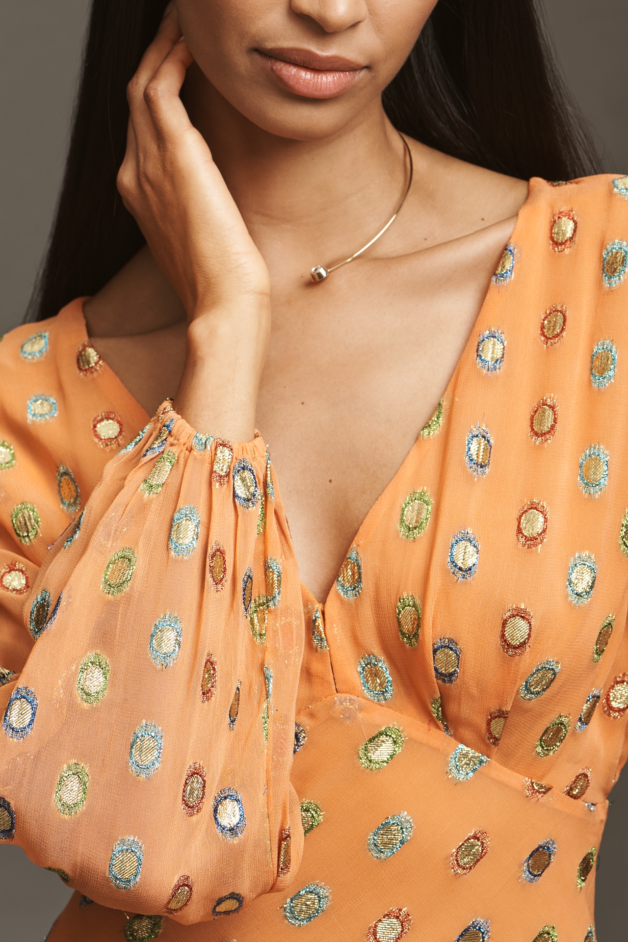 Never Fully Dressed Long-Sleeve Foil Maxi Dress
