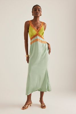 Gianna Lace-Trim Satin Slip Dress taille: Uk 12 chez Anthropologie - Never Fully Dressed - Modalova