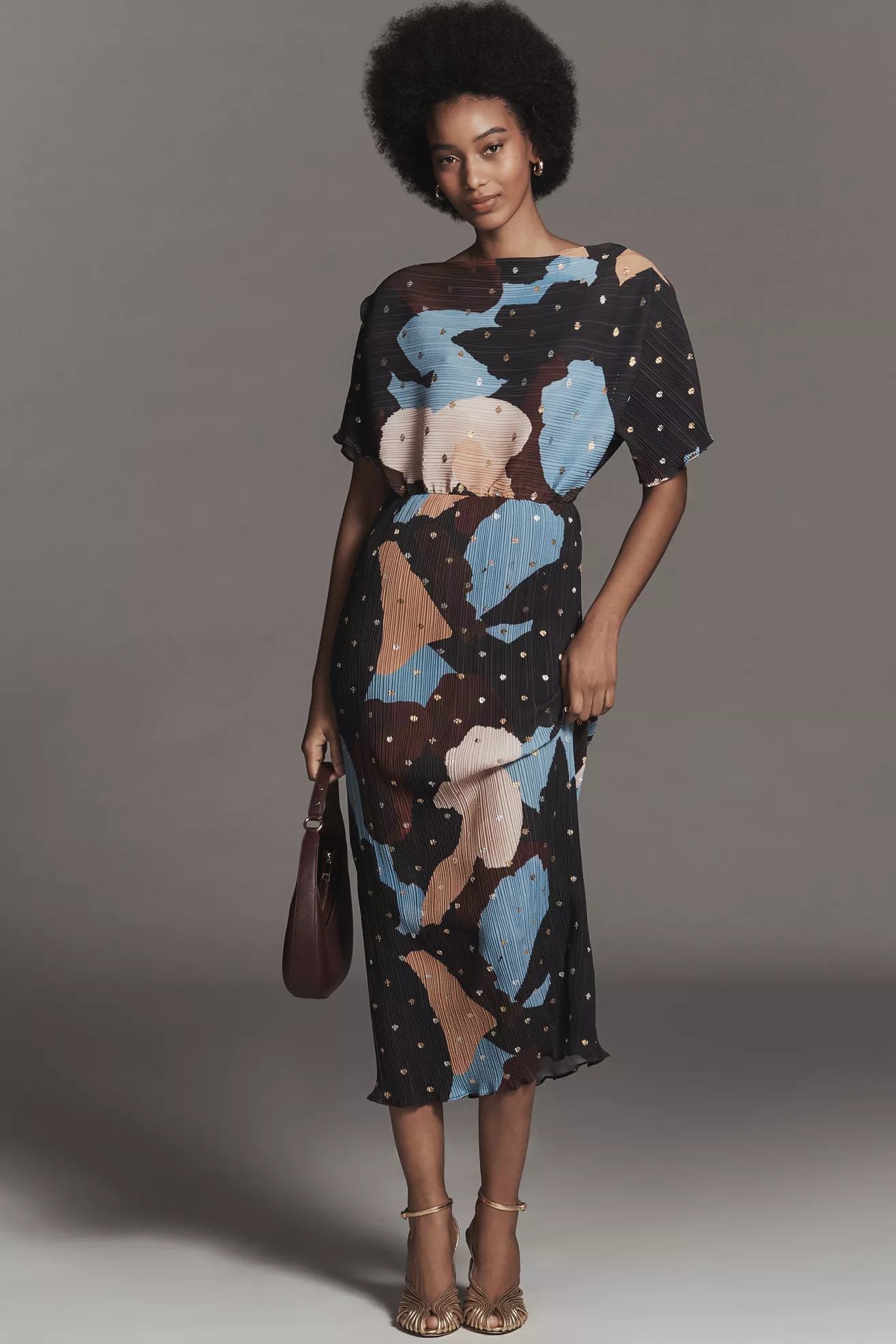 Never Fully Dressed Short=Sleeve Boat-Neck Midi Dress