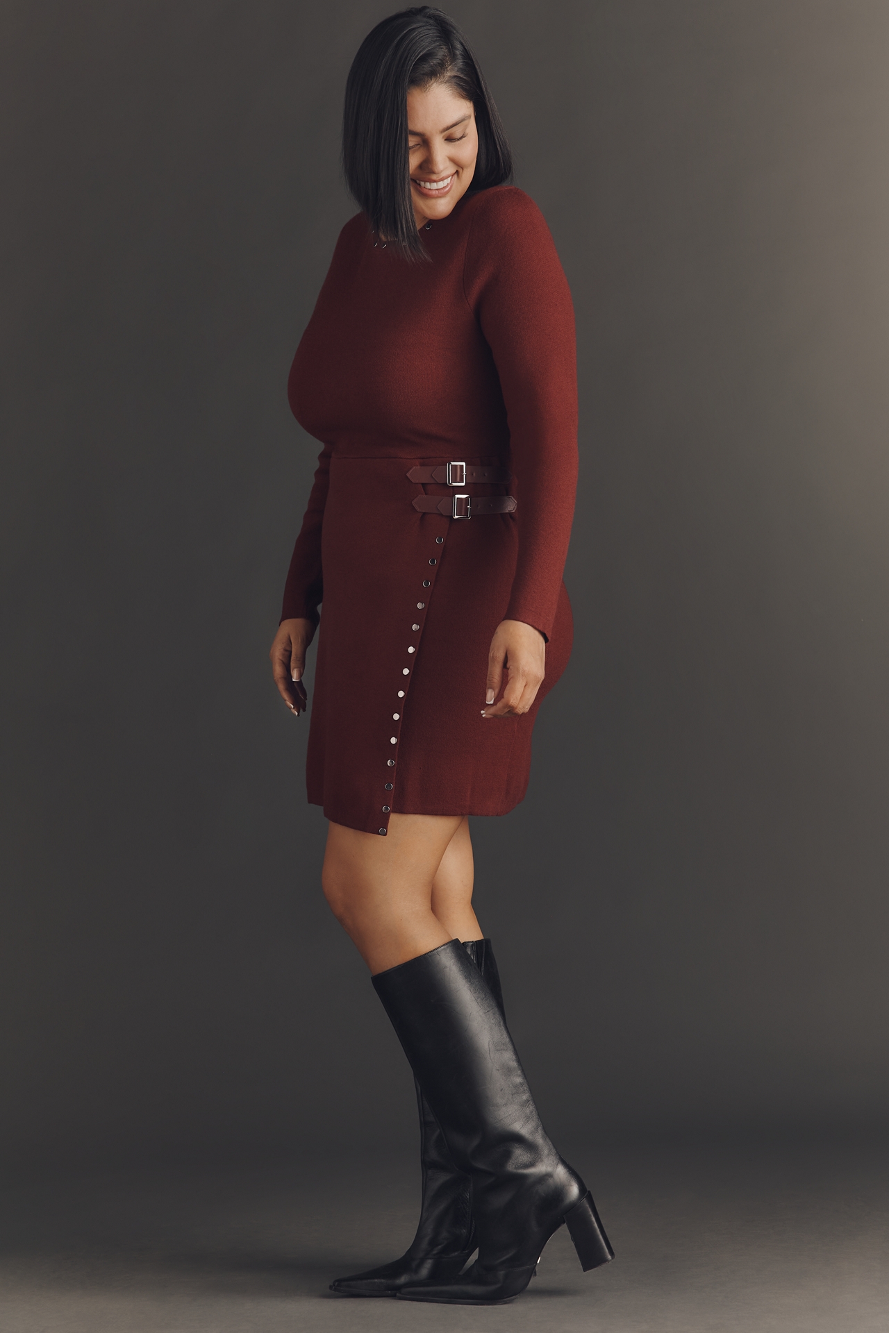 Never Fully Dressed Long-Sleeve Studded Mini Dress