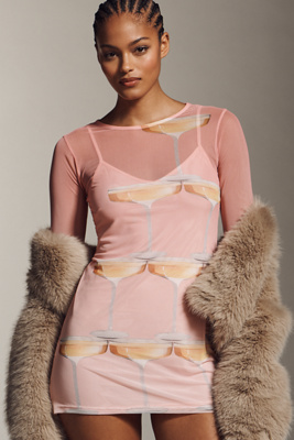 Never Fully Dressed Long-sleeve Mesh Mini Dress In Multi