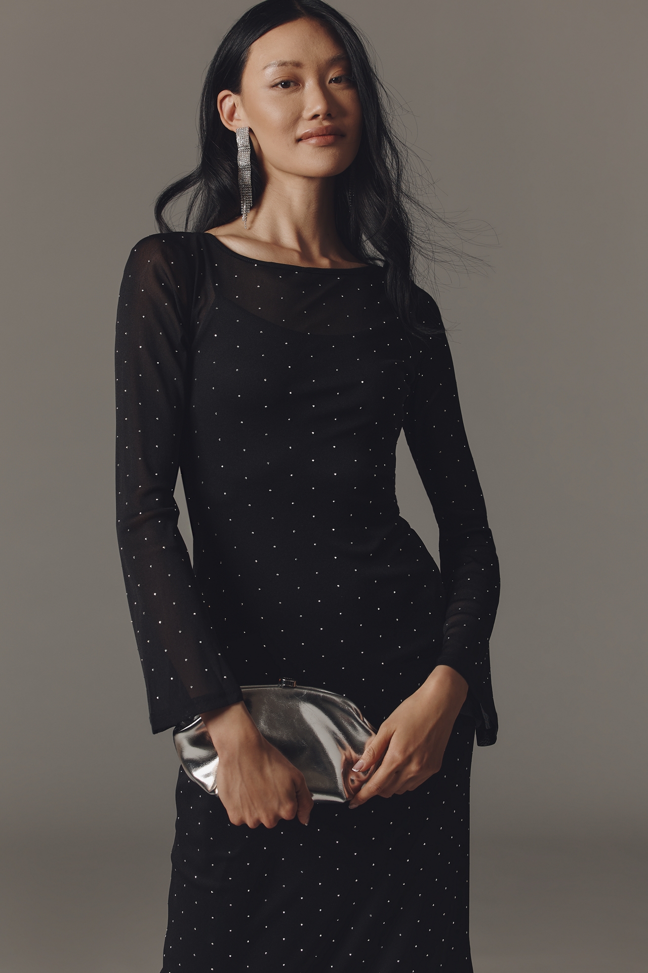 Never Fully Dressed Long-Sleeve Mesh Midi Dress