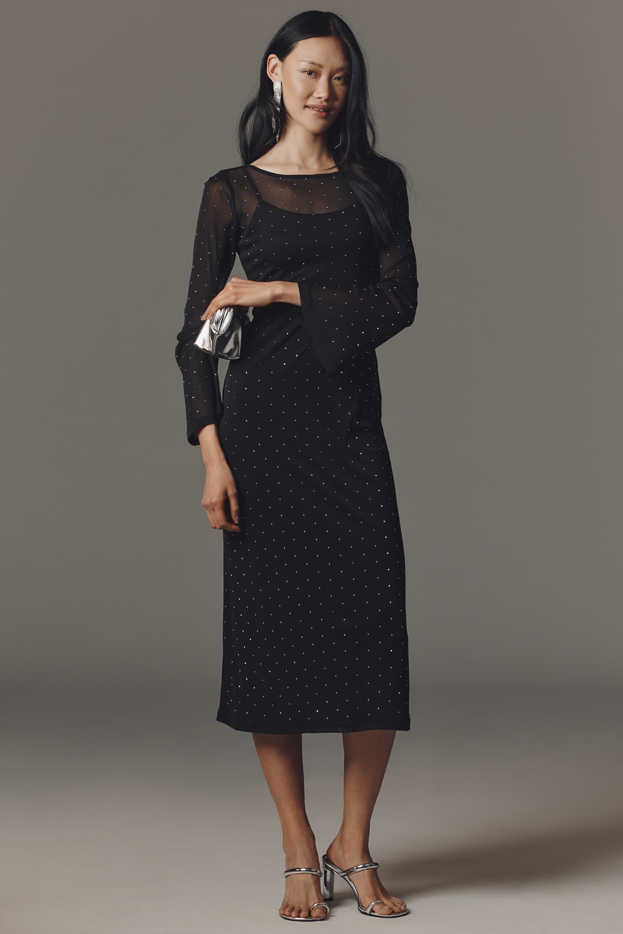 Never Fully Dressed Long-Sleeve Mesh Midi Dress