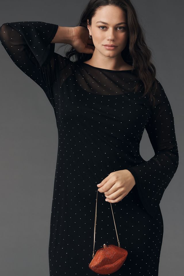 Never Fully Dressed Long-Sleeve Mesh Midi Dress | Anthropologie