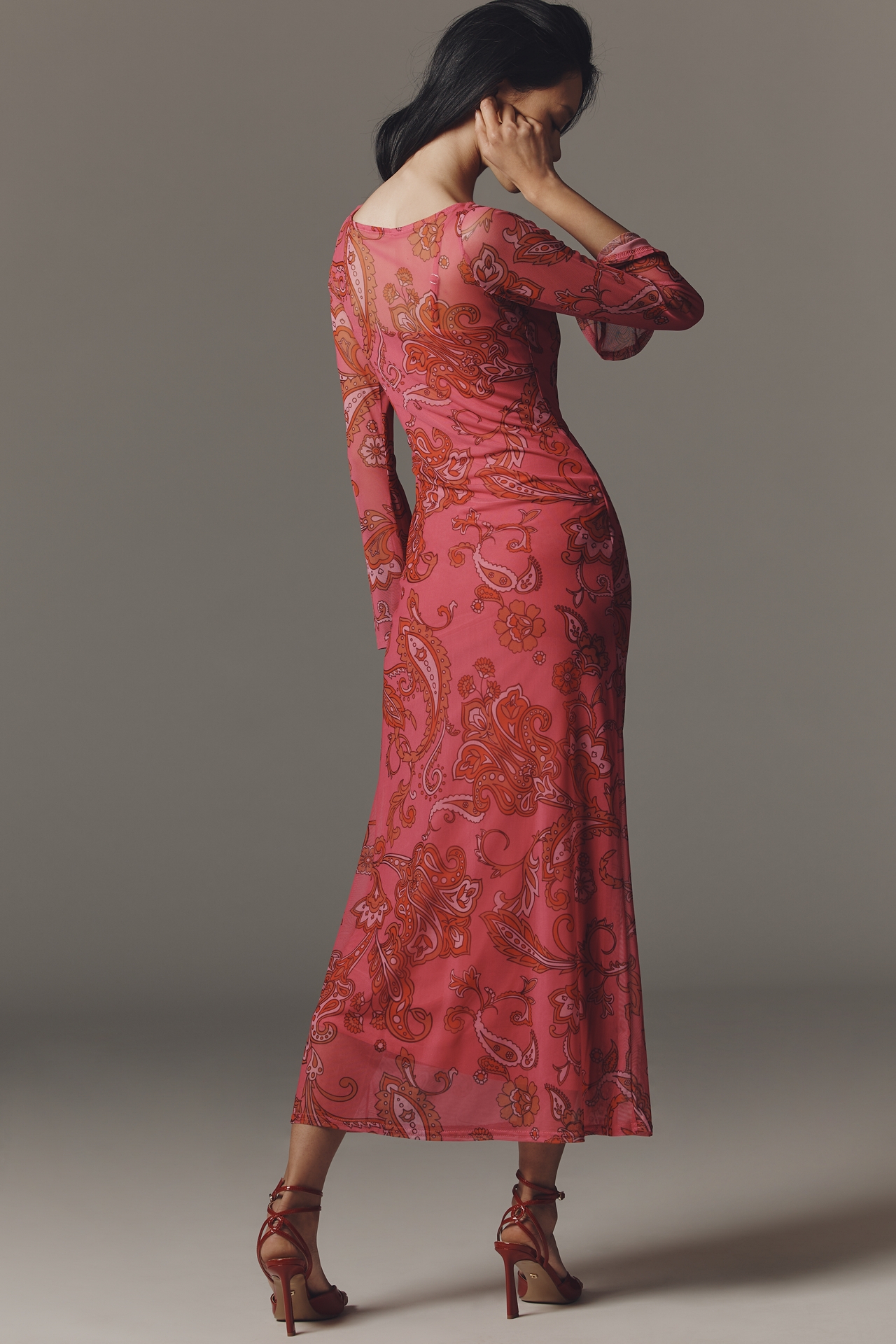 Never Fully Dressed Mesh Long-Sleeve Midi Dress