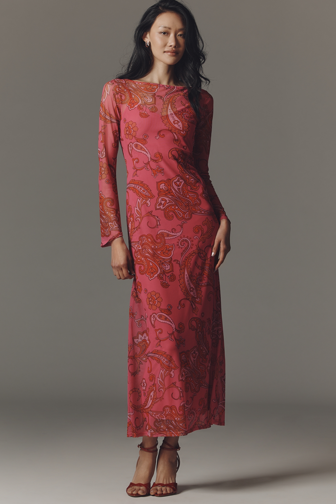 Never Fully Dressed Mesh Long-Sleeve Midi Dress