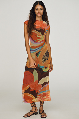 farm rio x anthropologie ruched mesh midi dress FARM Rio One Shoulder Ruched Midi Dress