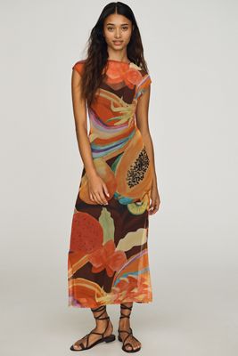 Farm Rio Deco Jersey Long-Sleeve Mock-Neck Midi Dress | Anthropologie