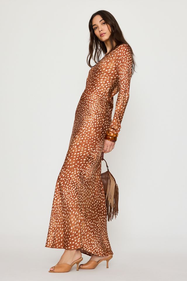 Never Fully Dressed Soho Deer Print Satin Maxi Dress #1