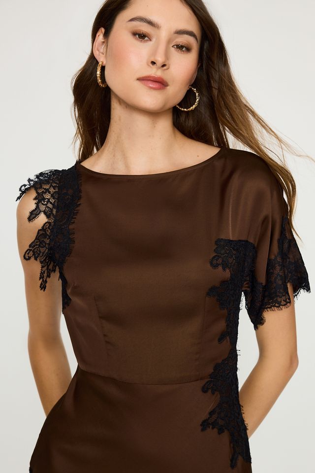 Never Fully Dressed Abito Midi in Raso con Bordo in Pizzo Fearne #1