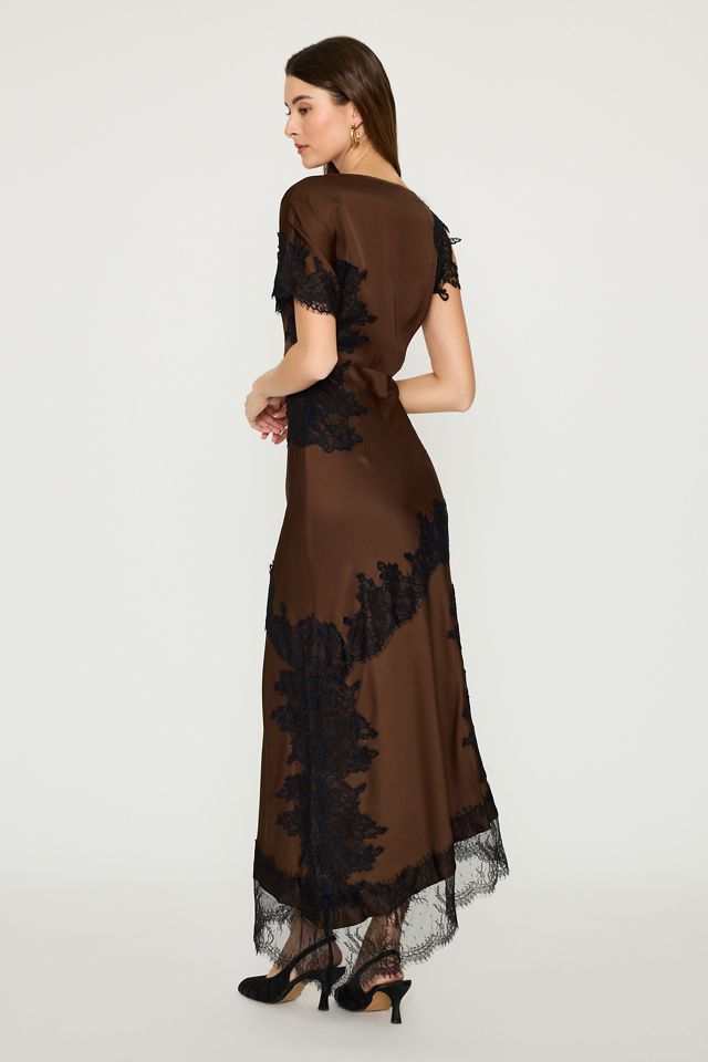 Never Fully Dressed Abito Midi in Raso con Bordo in Pizzo Fearne #3