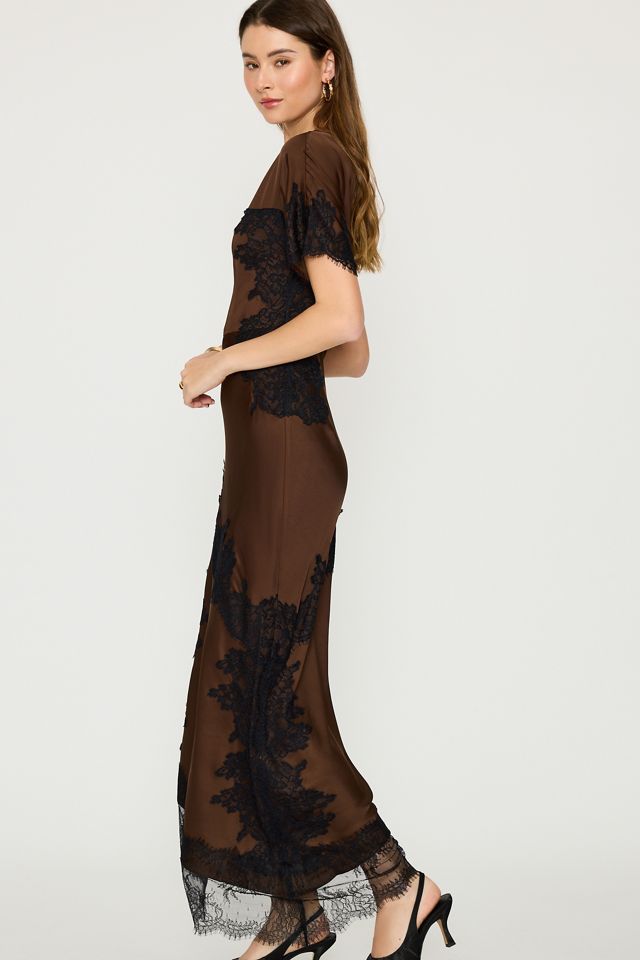 Never Fully Dressed Abito Midi in Raso con Bordo in Pizzo Fearne #4