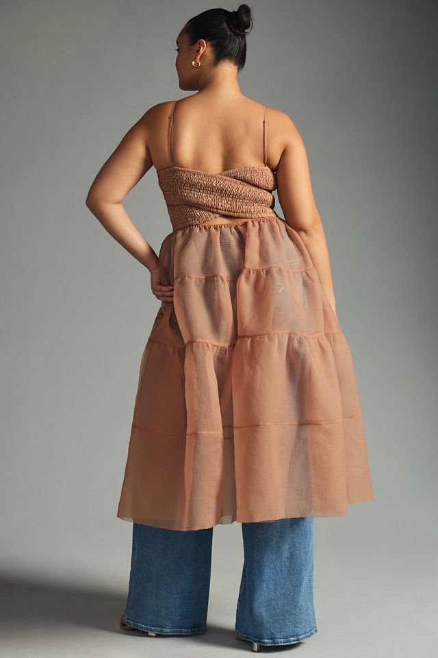 anthropologie tiered sheer printed dress By Anthropologie Ruffle Sheer Mesh Maxi Dress