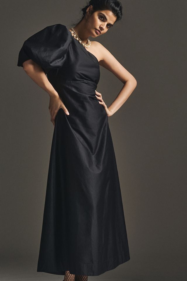 Aureta Studio One-Shoulder Puff-Sleeve Dress #3