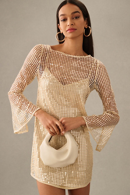 Audette Sheer Slim Mini Dress In Beige | ModeSens