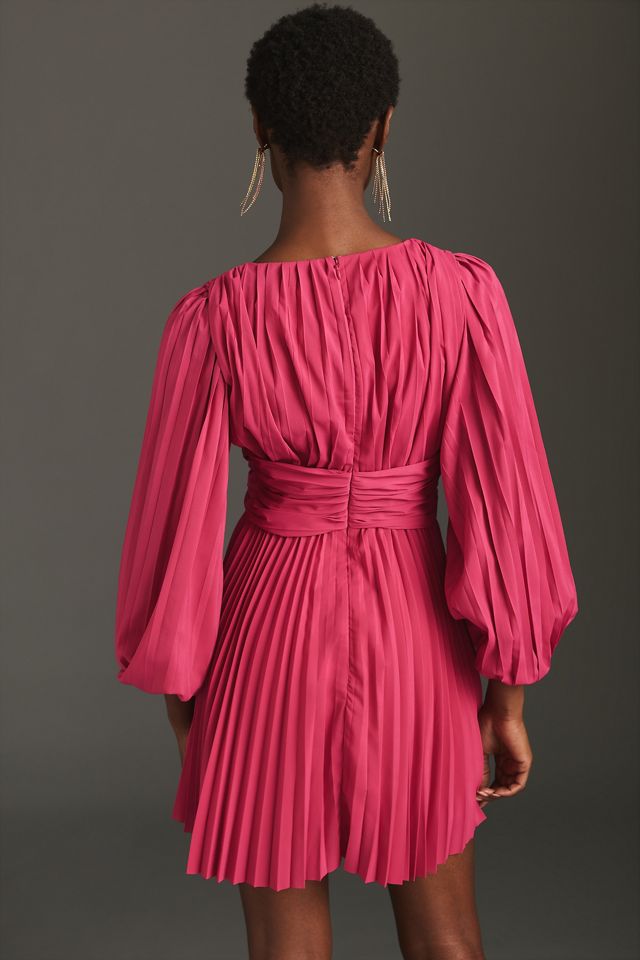 Aureta Pleated Long-Sleeve V-Neck Dress #1