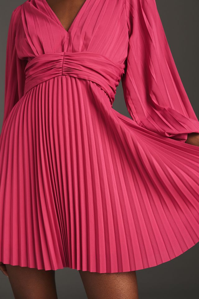 Aureta Pleated Long-Sleeve V-Neck Dress #2