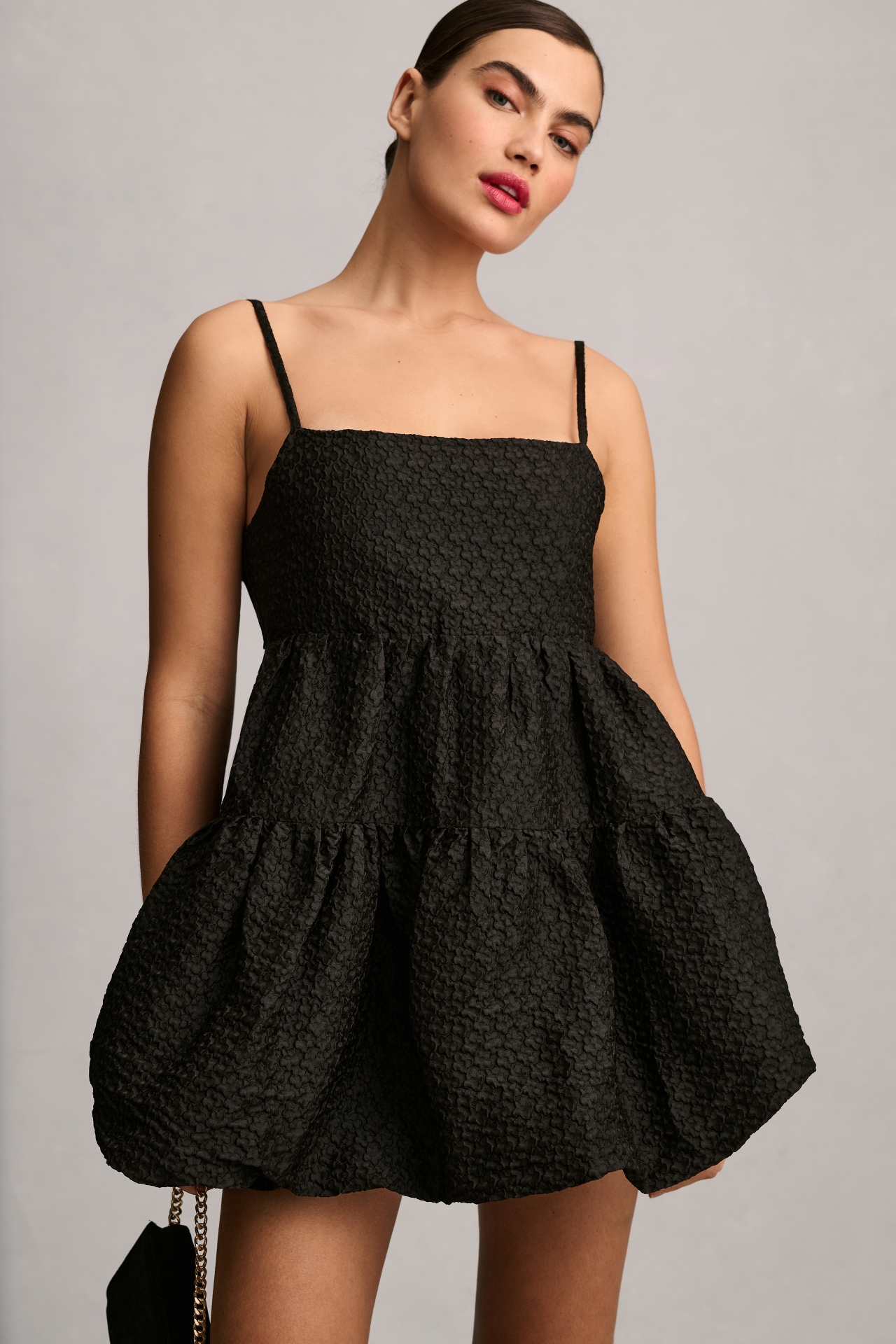 Aureta Studio x Anthropologie Square-Neck Bubble-Hem Mini Dress