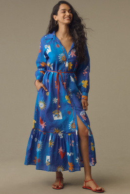 La Maise Studio Long-Sleeve Tie-Waist Maxi Dress | Anthropologie