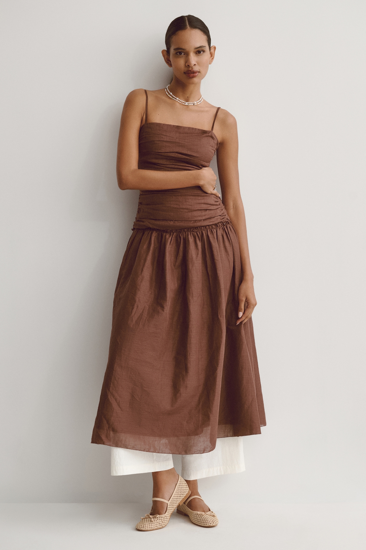 La Maise Studio Gathered Drop-Waist Maxi Dress